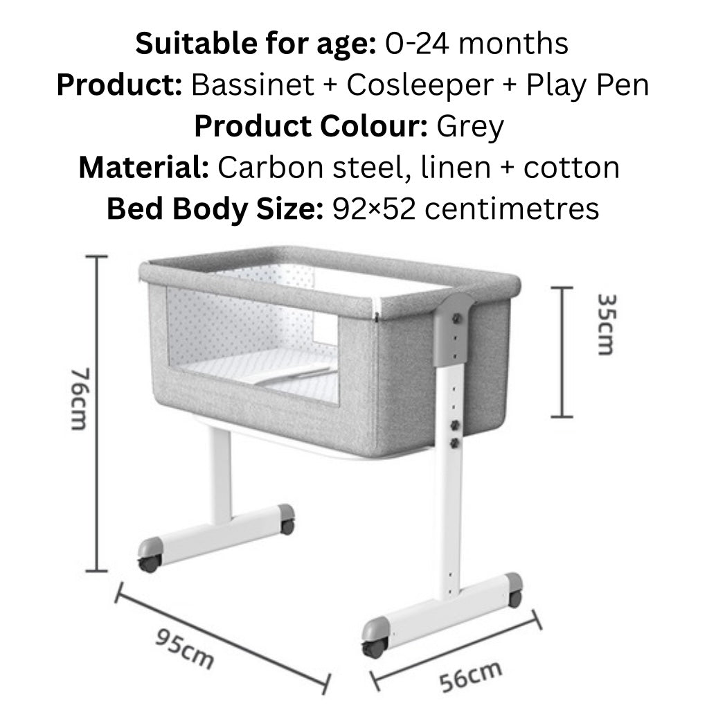 3in1 CoSleeper Baby Bassinet and Game Bed & Mattress – Adjustable Height