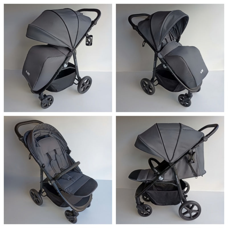 Newborn Pram – Poplar Stroller with Carrycot, Car Seat and Rotating ISOFIX Base (Black)