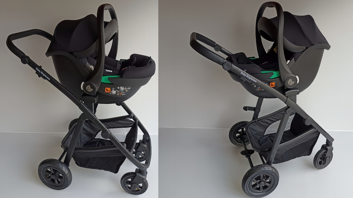 Newborn Pram – Palms 2+ Stroller with Carrycot, Car Seat and Rotating ISOFIX Base (Black)