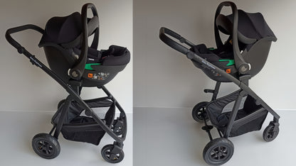 Newborn Pram – Palms 2+ Stroller with Carrycot, Car Seat and Rotating ISOFIX Base (Black)