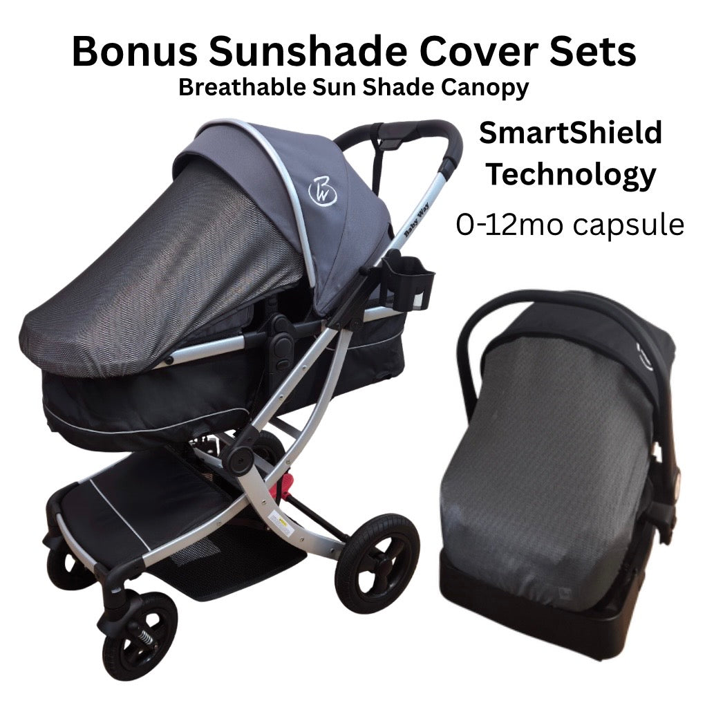 Preorder - Legacy Travel System - Stroller + Bassinet + Capsule with Mattress and Food Tray - Grey Skin