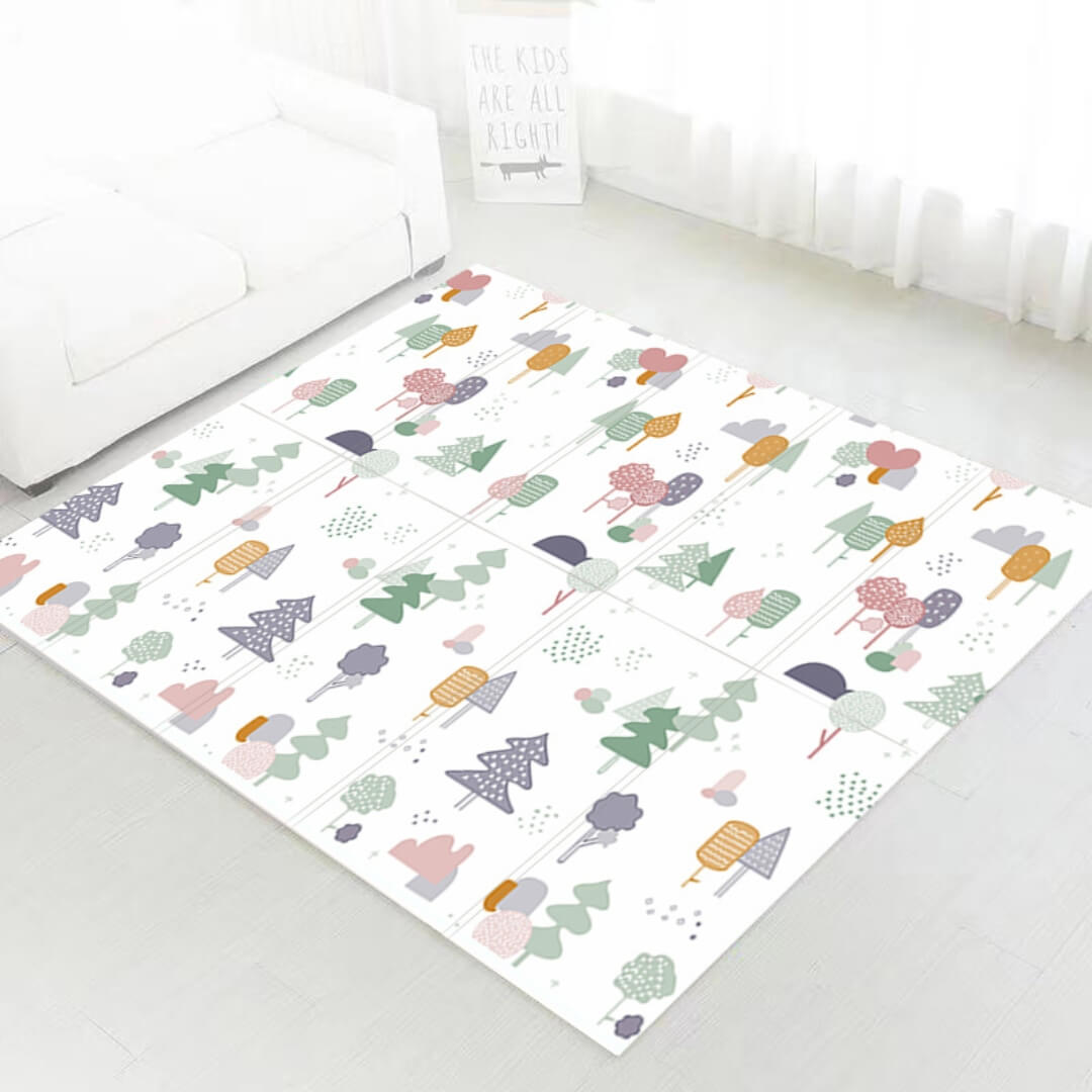 200x1800x1 cm Foldable Baby Playmat with Carry Bag - Cloud & Tree Double Sides-B