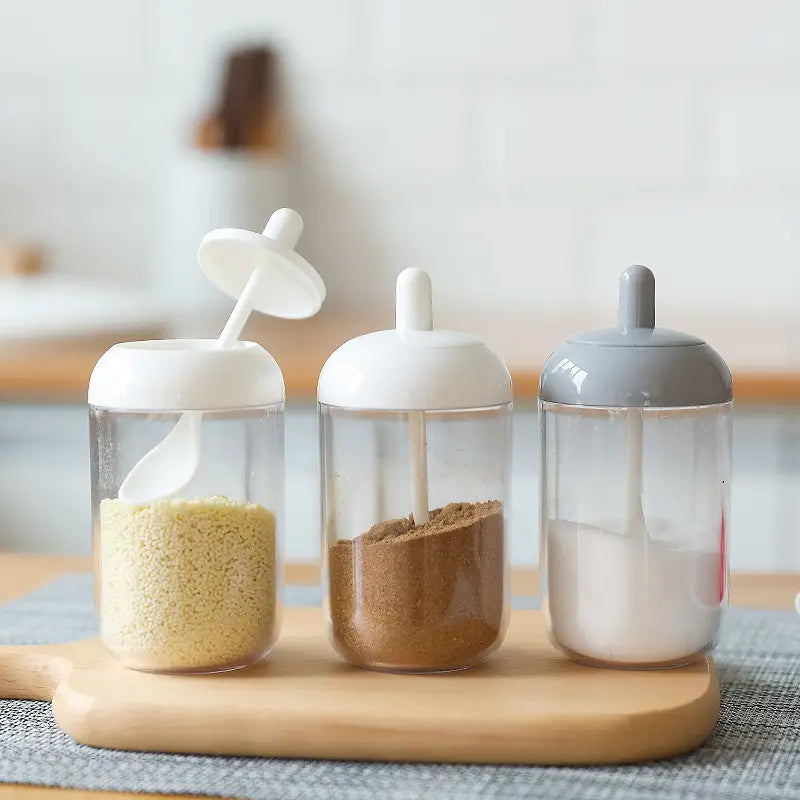 Round Kitchen Seasoning Jar with Spoon and Lid
