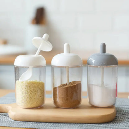 Round Kitchen Seasoning Jar with Spoon and Lid