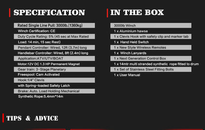 X-BULL Electric Winch Boat 3000LBS 12V Synthetic Rope Wireless Remote ATV UTV