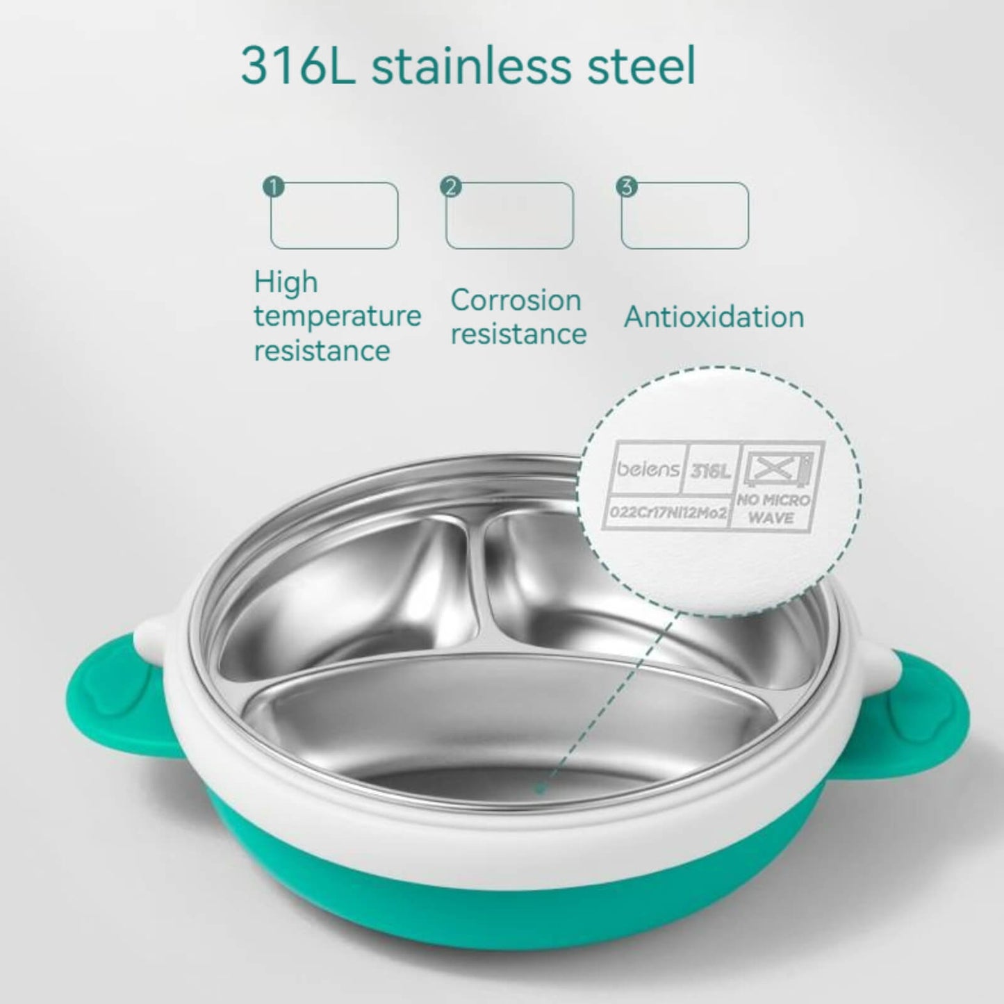 3 Grids Thermal Stainless Steel Baby Toddler Suction Plate /Bowl 4 Pieces Set -Red