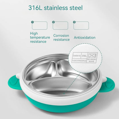 3 Grids Thermal Stainless Steel Baby Toddler Suction Plate /Bowl 4 Pieces Set -Red