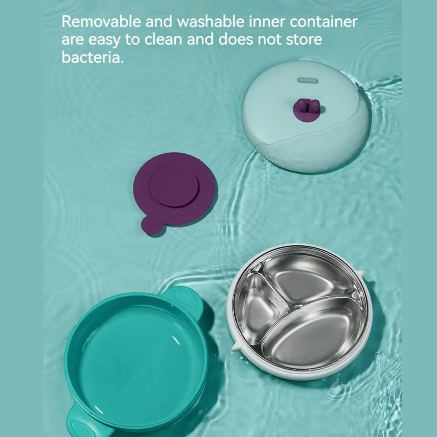 3 Grids Thermal Stainless Steel Baby Toddler Suction Plate /Bowl Set-Green