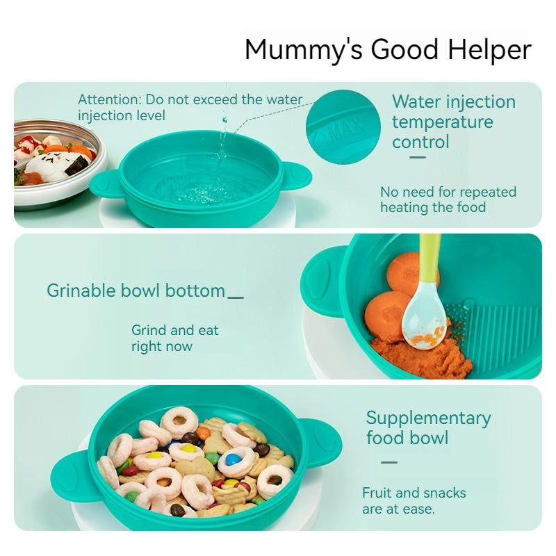 3 Grids Thermal Stainless Steel Baby Toddler Suction Plate /Bowl 4 Pieces Set -Red