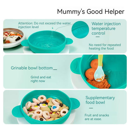 3 Grids Thermal Stainless Steel Baby Toddler Suction Plate /Bowl 4 Pieces Set -Red