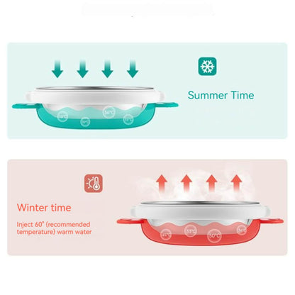 3 Grids Thermal Stainless Steel Baby Toddler Suction Plate /Bowl 4 Pieces Set -Red