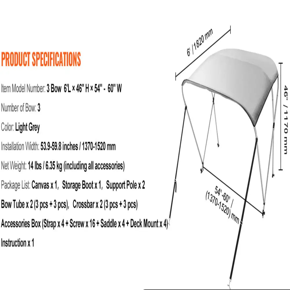 3-Bow Bimini Top Boat Canopy – 900D Polyester (different sizes available)