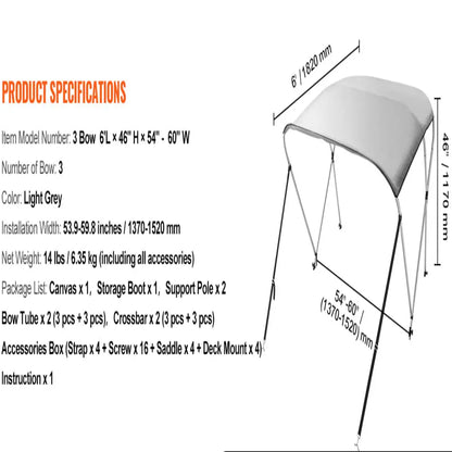 3-Bow Bimini Top Boat Canopy – 900D Polyester (different sizes available)