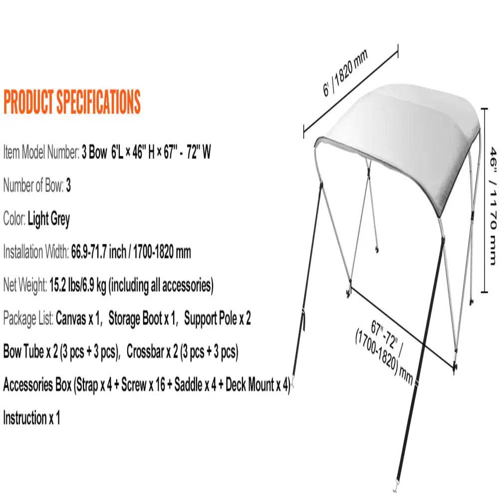 3-Bow Bimini Top Boat Canopy – 900D Polyester (different sizes available)