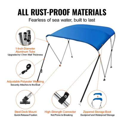 3-Bow Bimini Top Boat Canopy – 900D Polyester (different sizes available)