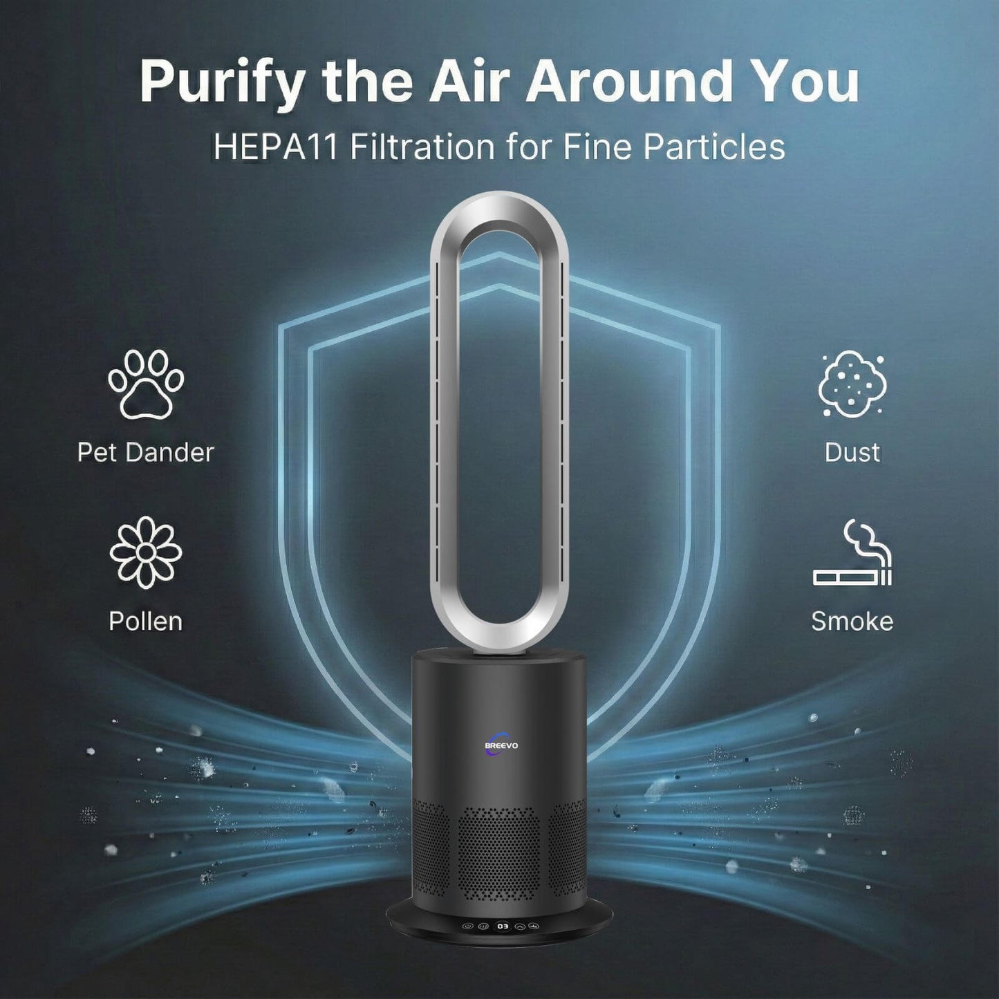 3-in-1 Bladeless Fan with Air Purifier & Heater for NZ Rooms – Silver/Grey | PureFlow