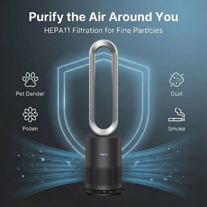 3-in-1 Bladeless Fan with Air Purifier & Heater for NZ Rooms – Silver/Grey | PureFlow