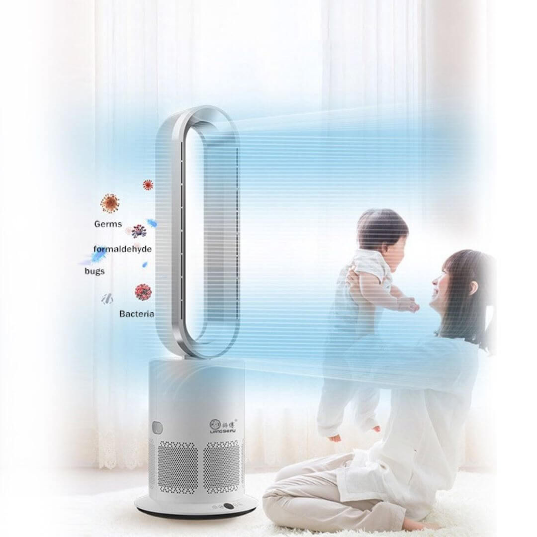 Bladeless Fan Heater NZ – 2-In-1 Hot & Cool Tower Fan | ClimateMaster | Silver/White