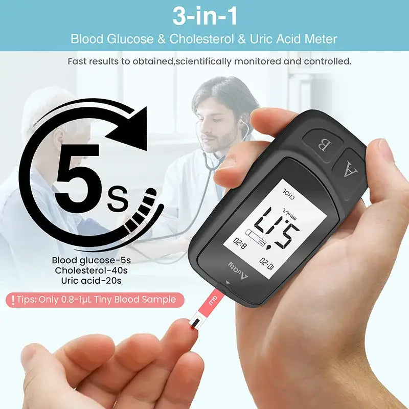 3-in-1 Blood Glucose, Uric Acid & Cholesterol Meter