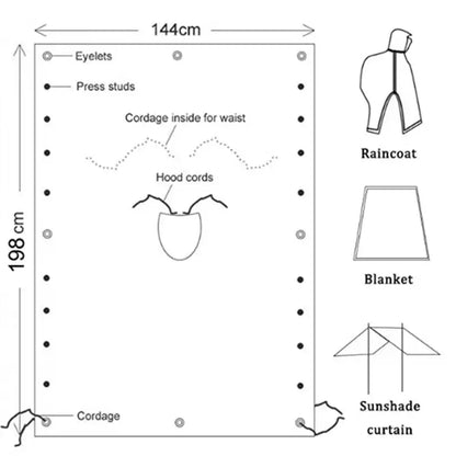 3 in 1 Rain Poncho / Waterproof Tent / Picnic Mat