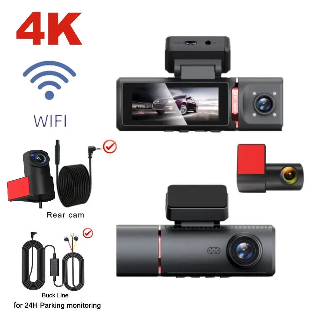 3-Lens Car Camera – Front/Inside/Rear 4K DVR (different models available)