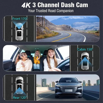 3-Lens Car Camera – Front/Inside/Rear 4K DVR (different models available)