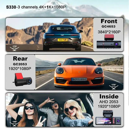 3-Lens Car Camera – Front/Inside/Rear 4K DVR (different models available)