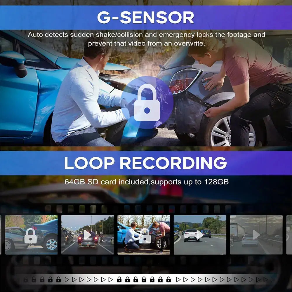 3-Lens Car Camera – Front/Inside/Rear 4K DVR (different models available)