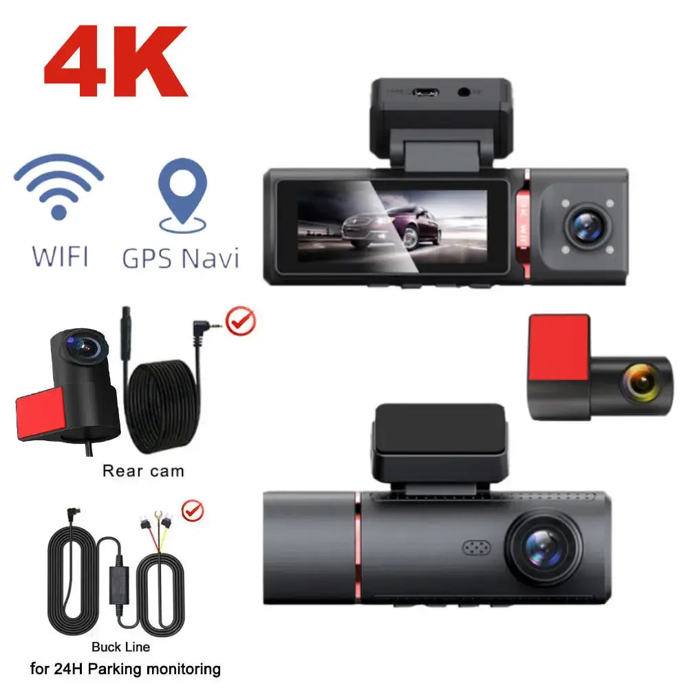 3-Lens Car Camera – Front/Inside/Rear 4K DVR (different models available)