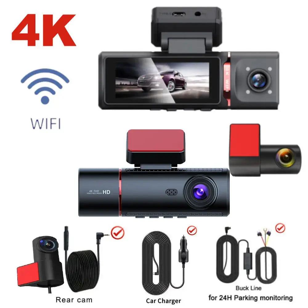 3-Lens Car Camera – Front/Inside/Rear 4K DVR (different models available)