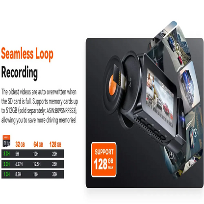 3-Lens Car Camera – Front/Inside/Rear 4K DVR (different models available)