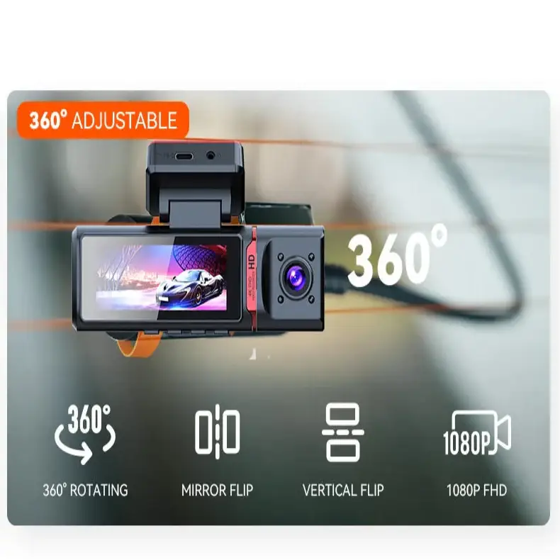 3-Lens Car Camera – Front/Inside/Rear 4K DVR (different models available)