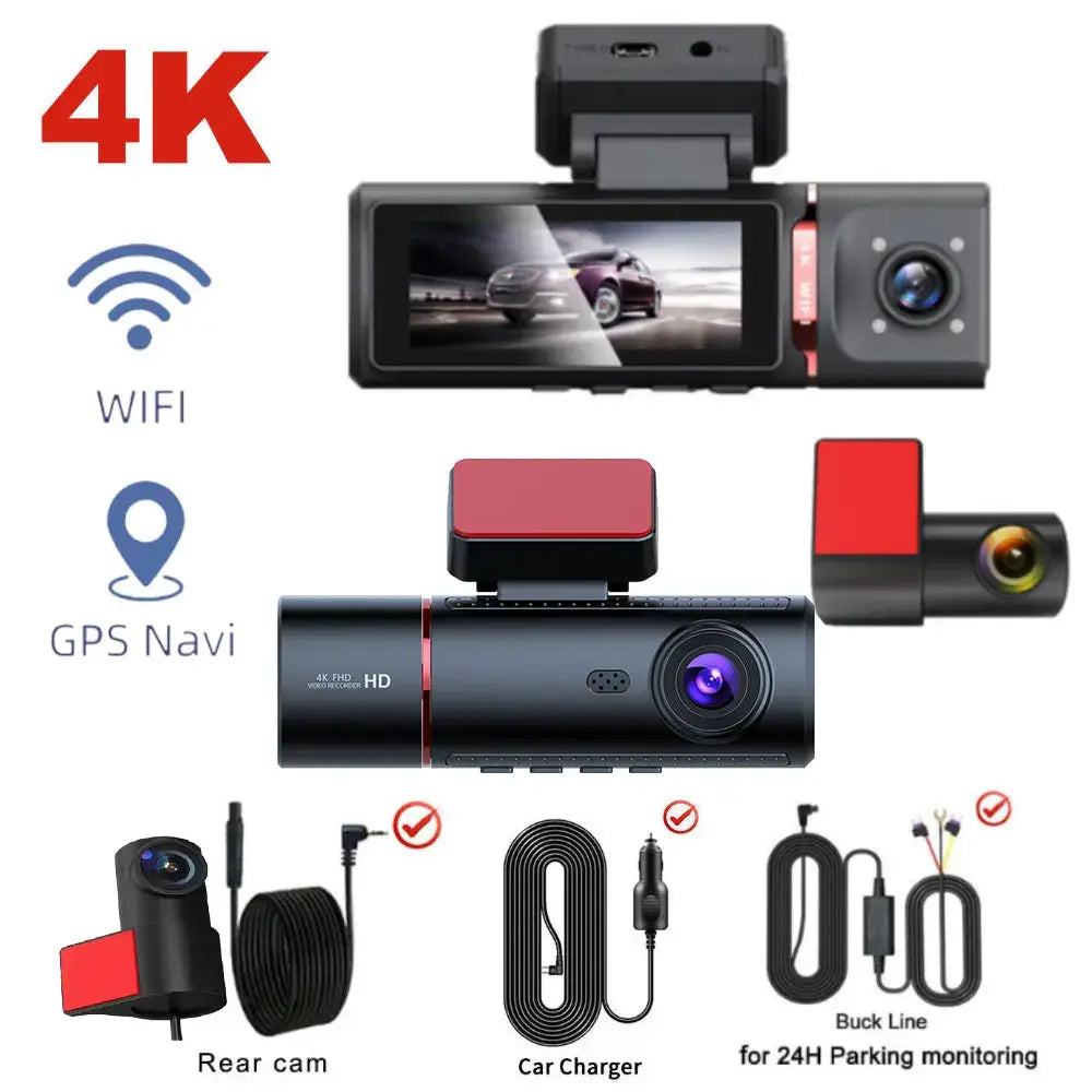 3-Lens Car Camera – Front/Inside/Rear 4K DVR (different models available)