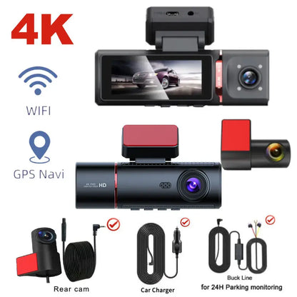 3-Lens Car Camera – Front/Inside/Rear 4K DVR (different models available)