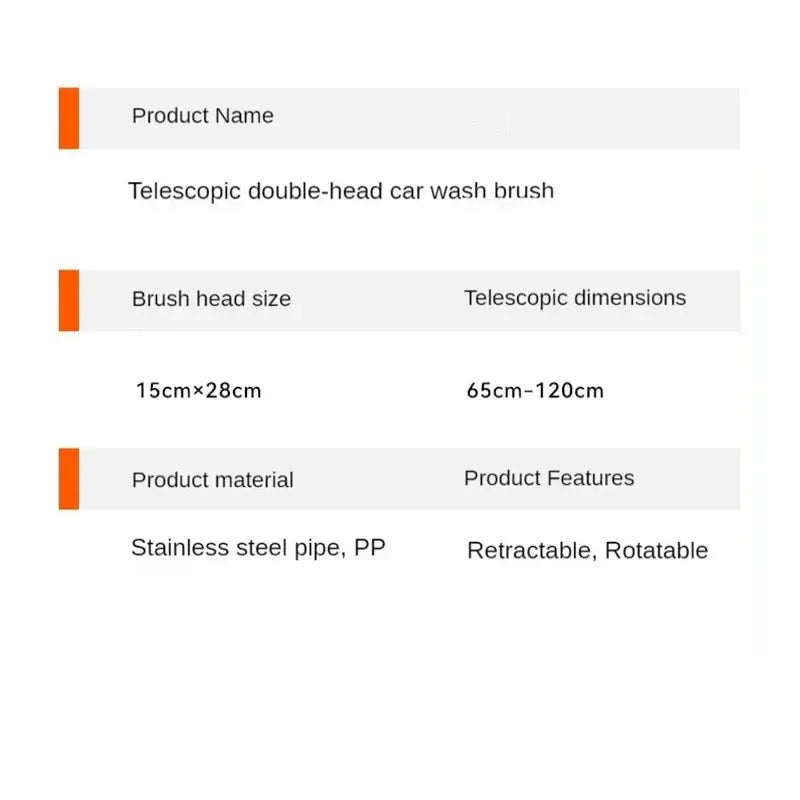 3-Section Telescopic Car Wash Mop with Double Brush Head