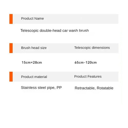 3-Section Telescopic Car Wash Mop with Double Brush Head