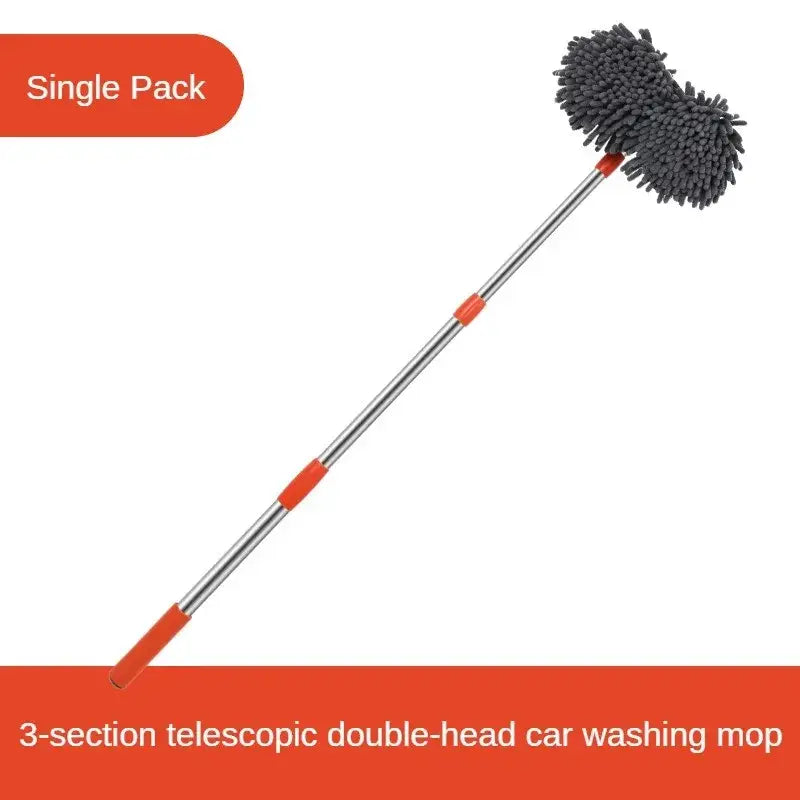 3-Section Telescopic Car Wash Mop with Double Brush Head