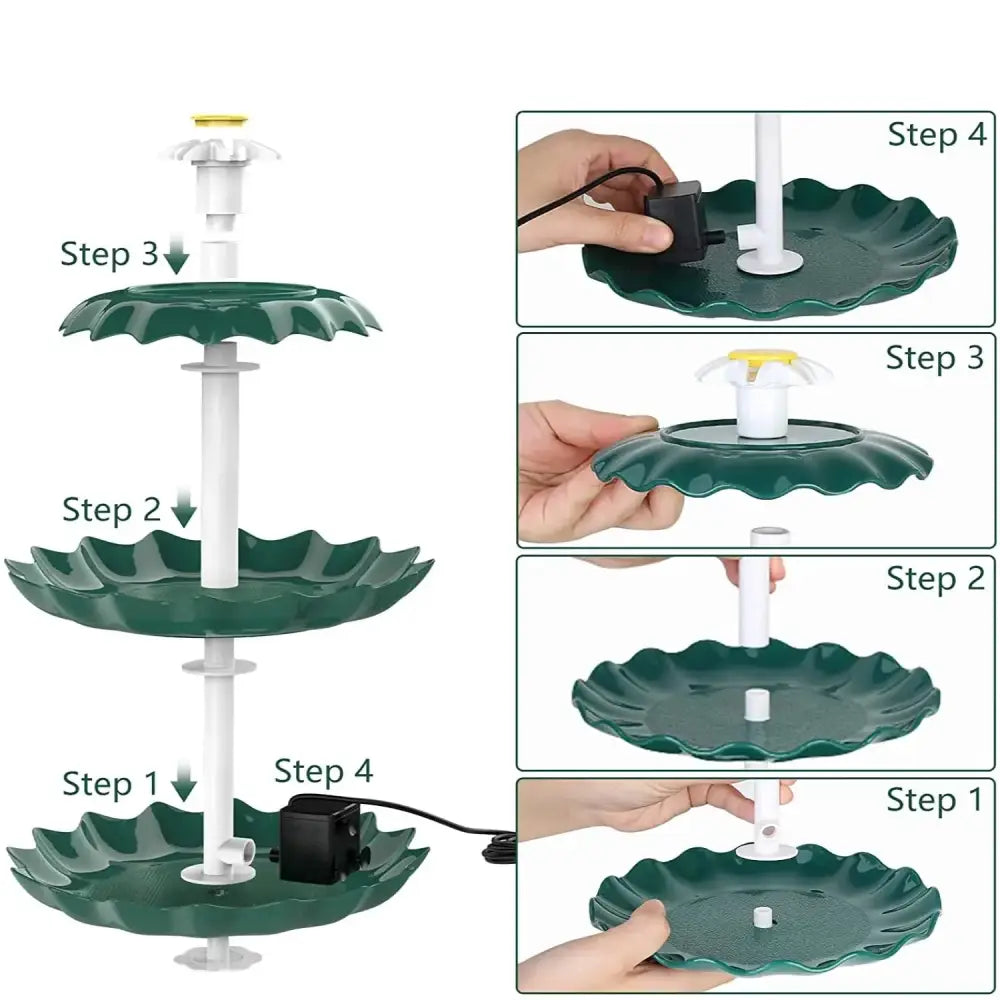 3-Tier Bird Bath with Detachable DIY Solar Fountain with 25W Pump