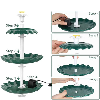 3-Tier Bird Bath with Detachable DIY Solar Fountain with 25W Pump