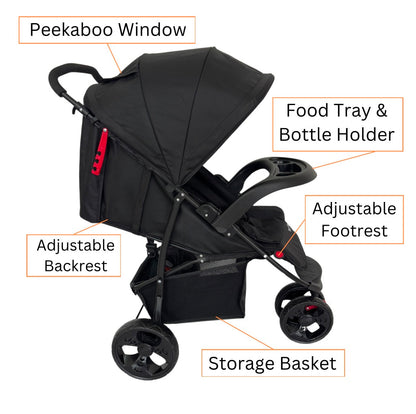 Baby Way Explorer 3-Wheel Stroller with Food Tray