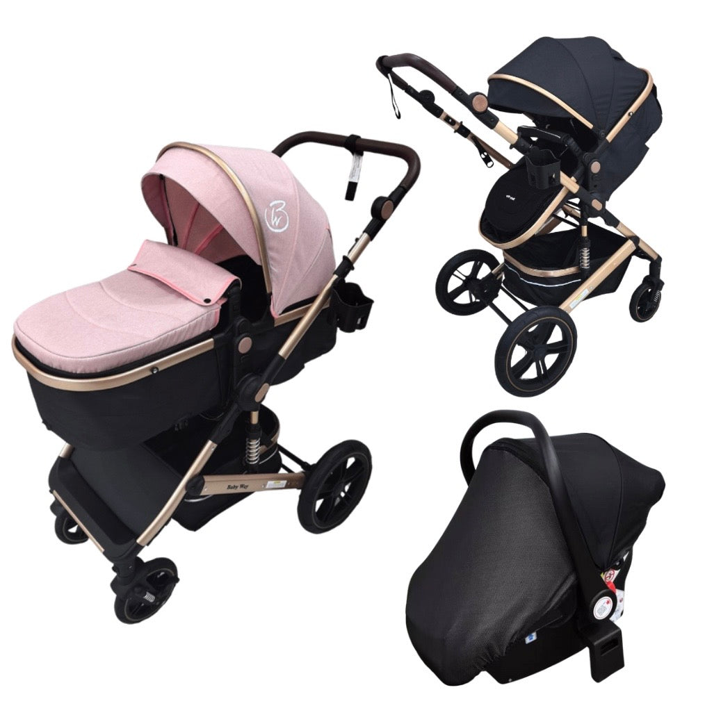 Preorder - Supra - 3 in 1 Stroller + Bassinet + Capsule Car Seat Travel System with Mattress and Pink Skin