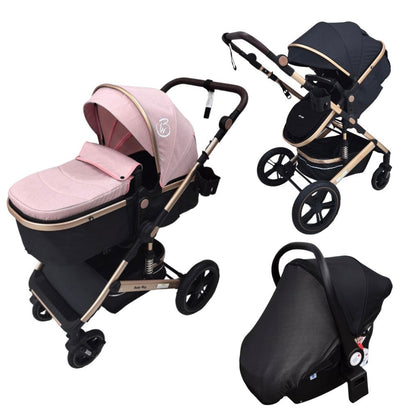 Preorder - Supra - 3 in 1 Stroller + Bassinet + Capsule Car Seat Travel System with Mattress and Pink Skin