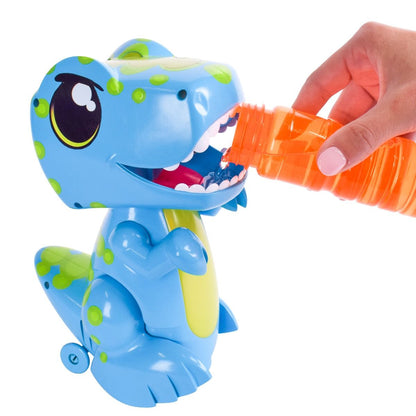 Toy dinosaur with blue and green colors on a white background