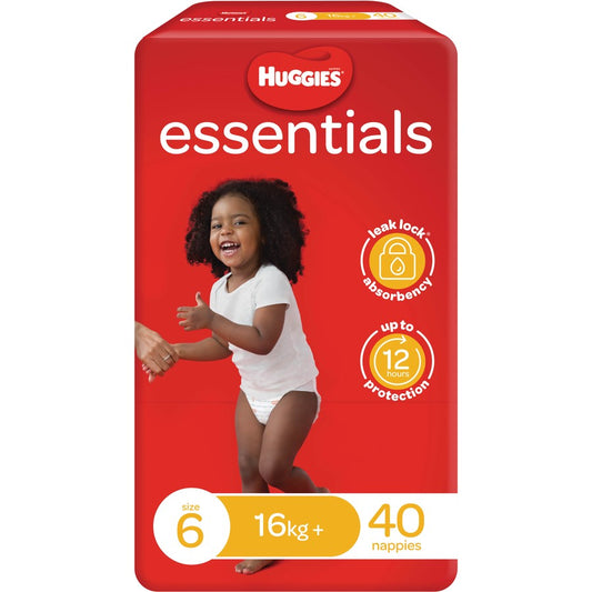 Huggies Essentials Unisex Nappies Size 6 Junior (16+kg) - 40 Pack