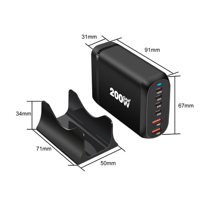 200W USB Type C Charger, 6 Ports Fast Charging Station, GaN III PD QC Desktop Charger