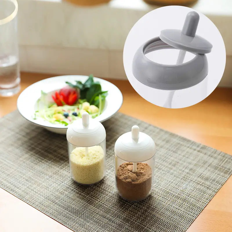 Round Kitchen Seasoning Jar with Spoon and Lid