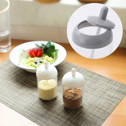 Round Kitchen Seasoning Jar with Spoon and Lid