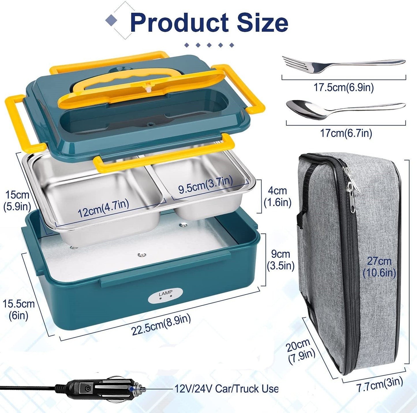 Portable Electric Heated Heating Lunch Box Bento Food Warmer 12V