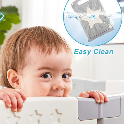 Coolever Baby Playpen Baby Fence 16+2 Panels (Grey & White Stars)