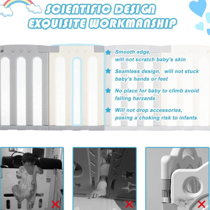 Coolever Baby Playpen Baby Fence 14+2 Panels (Grey & White Stars)